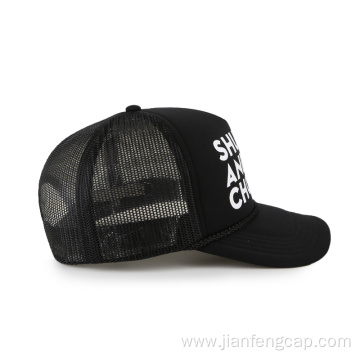 Black print foam turcker cap